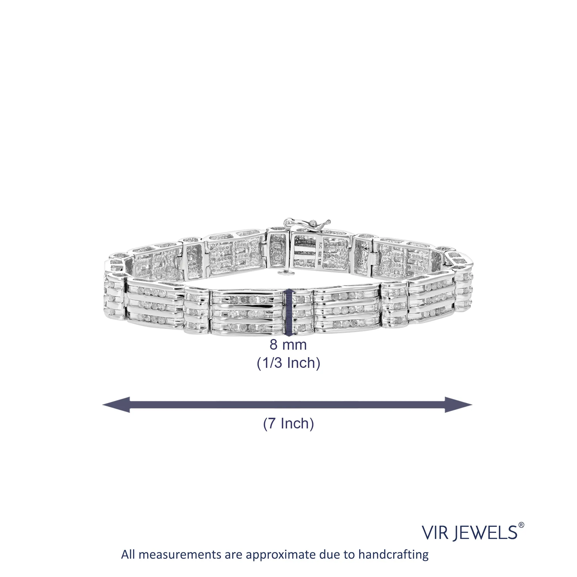 2 cttw Men's Diamond Bracelet .925 Sterling Silver with Rhodium 7 Inch 20 Grams