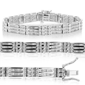 2 cttw Men's Diamond Bracelet .925 Sterling Silver with Rhodium 7 Inch 20 Grams