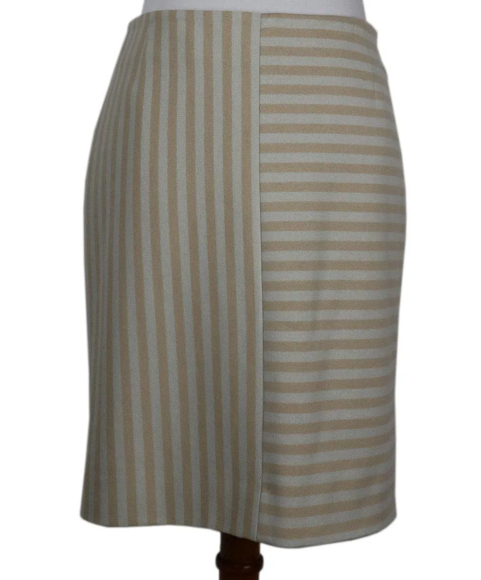 Akris Beige & Bone White Striped Skirt sz 6