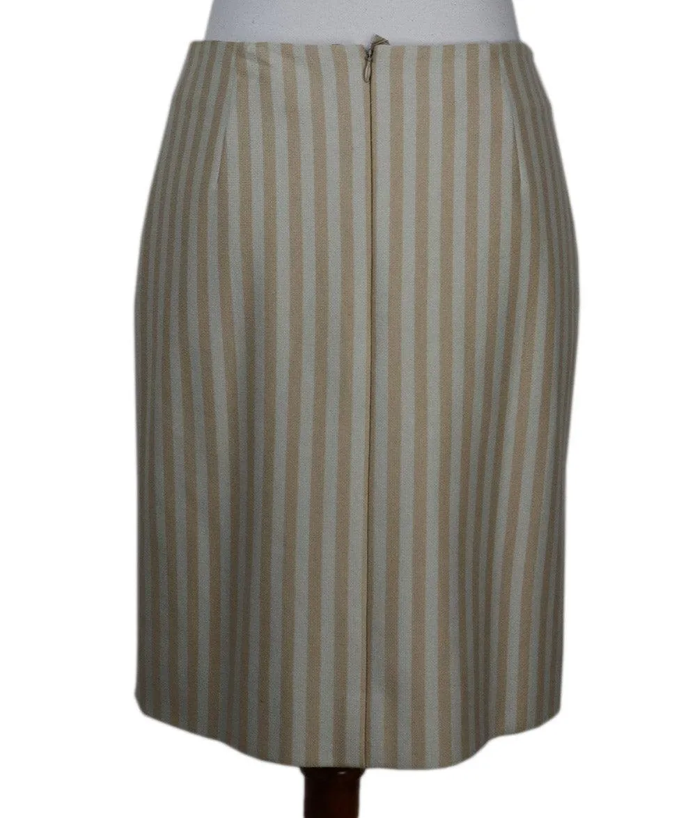 Akris Beige & Bone White Striped Skirt sz 6