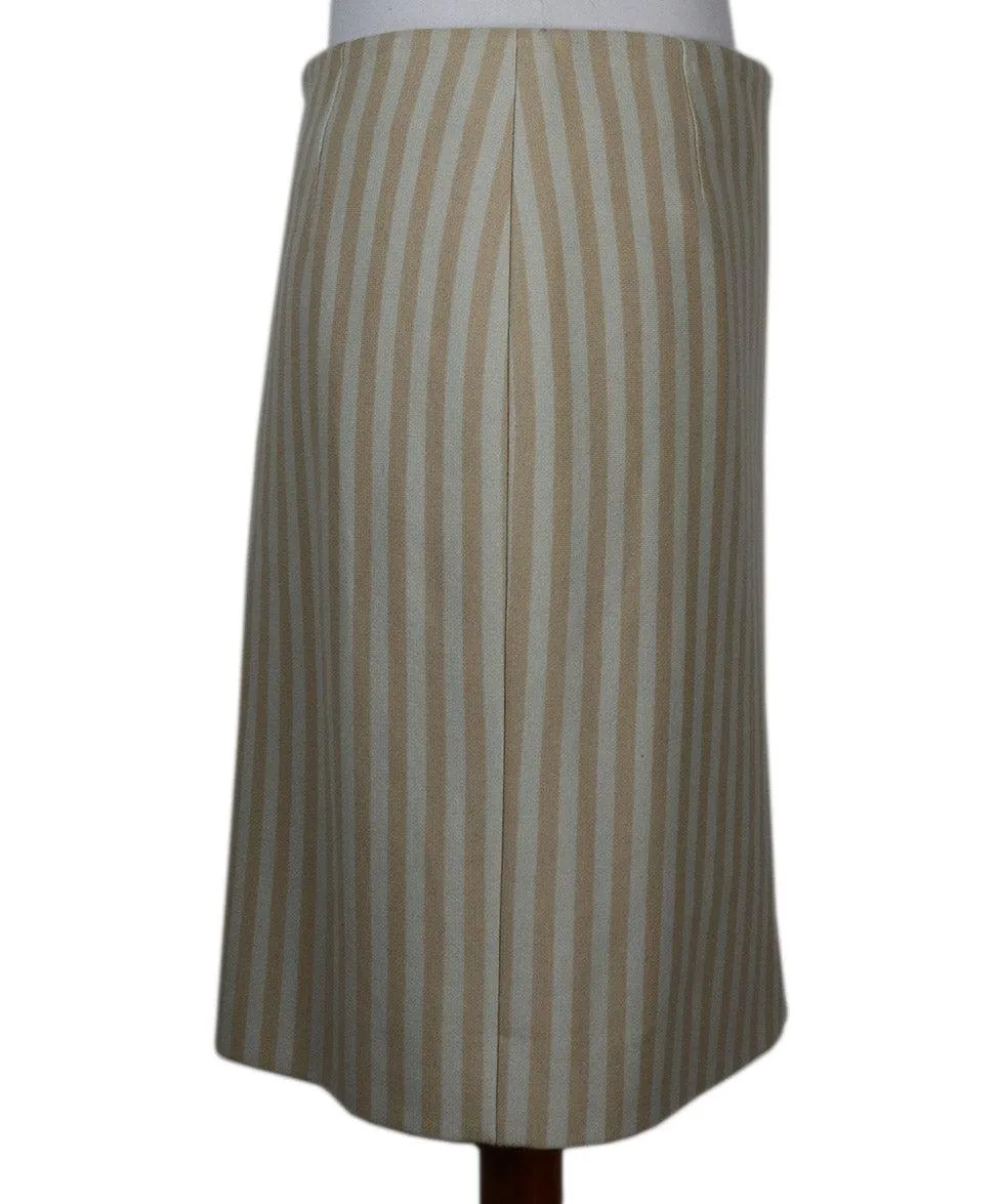 Akris Beige & Bone White Striped Skirt sz 6