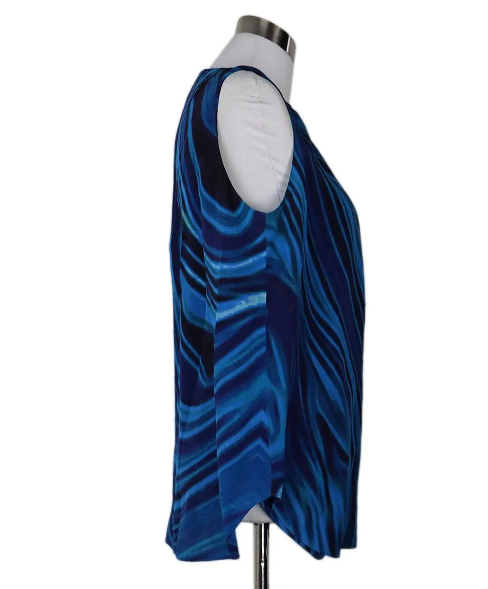 Akris Punto Blue & Green Silk Top sz 10