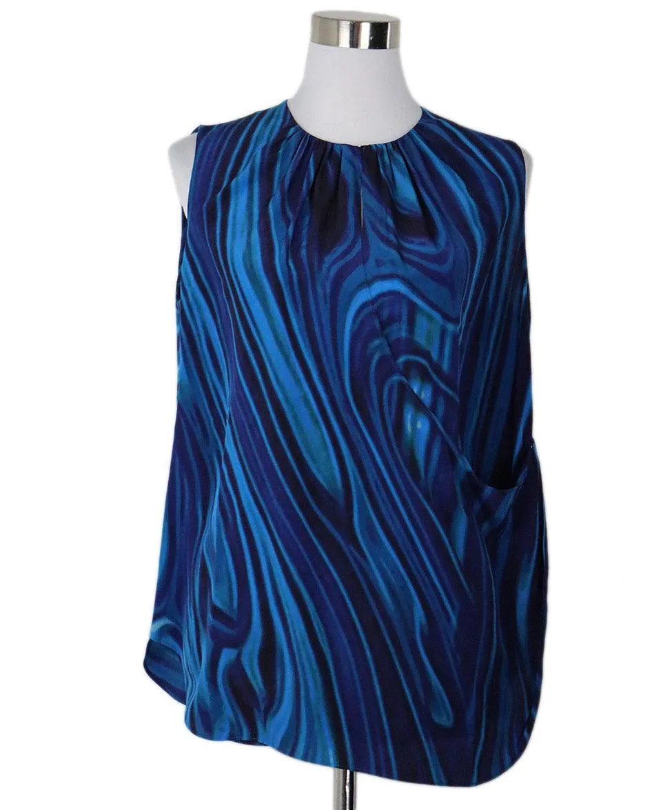 Akris Punto Blue & Green Silk Top sz 10