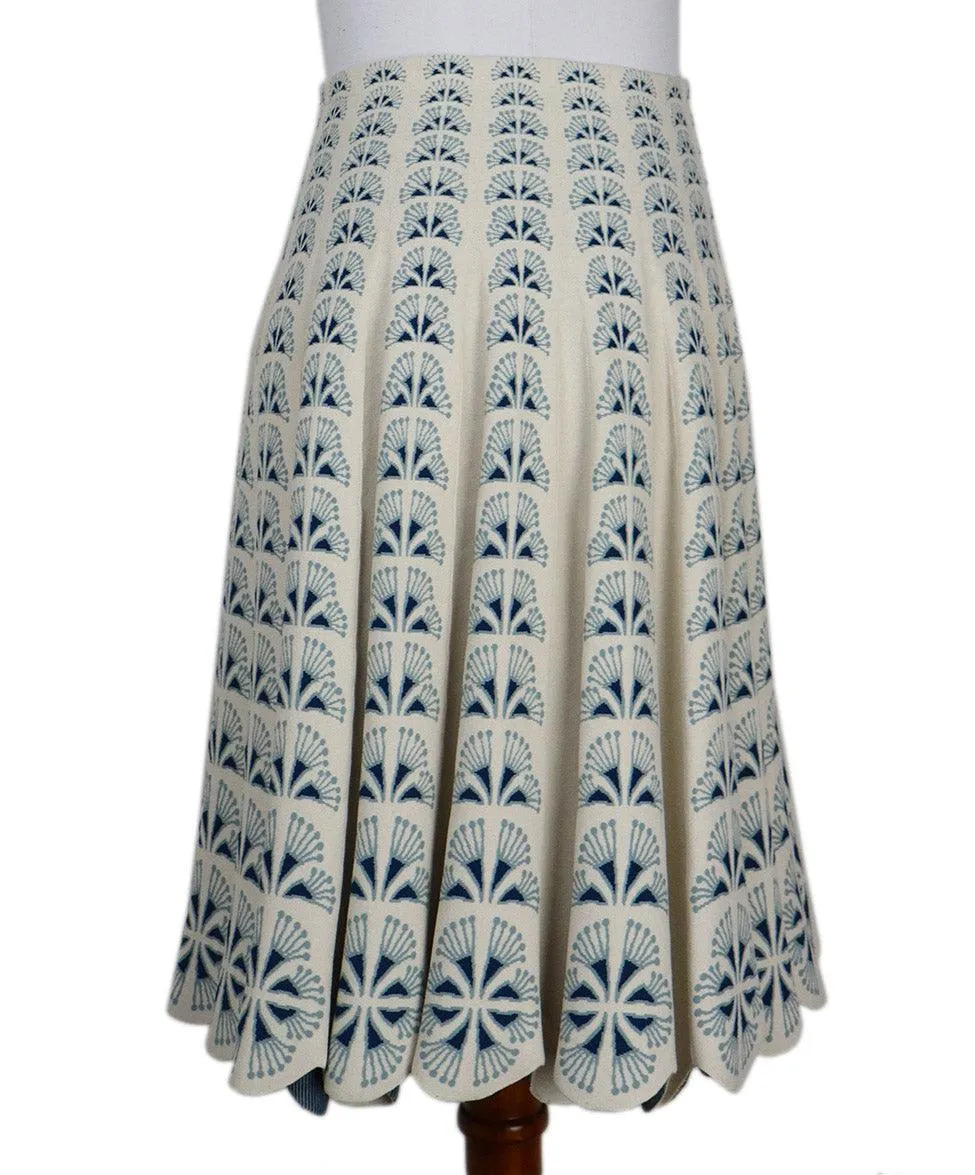 Alaia Cream & Blue Print Skirt sz 6