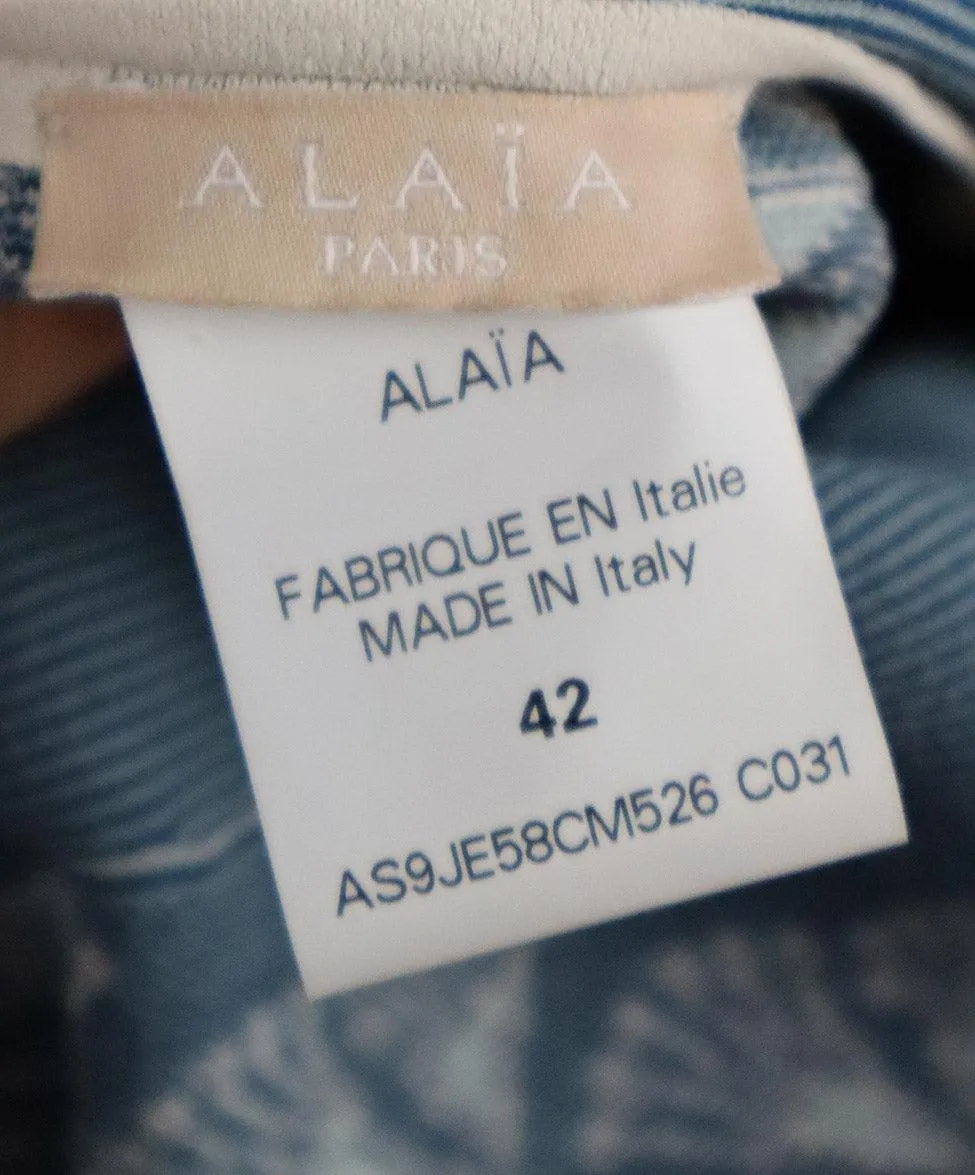 Alaia Cream & Blue Print Skirt sz 6