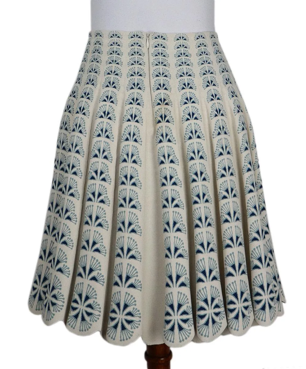 Alaia Cream & Blue Print Skirt sz 6