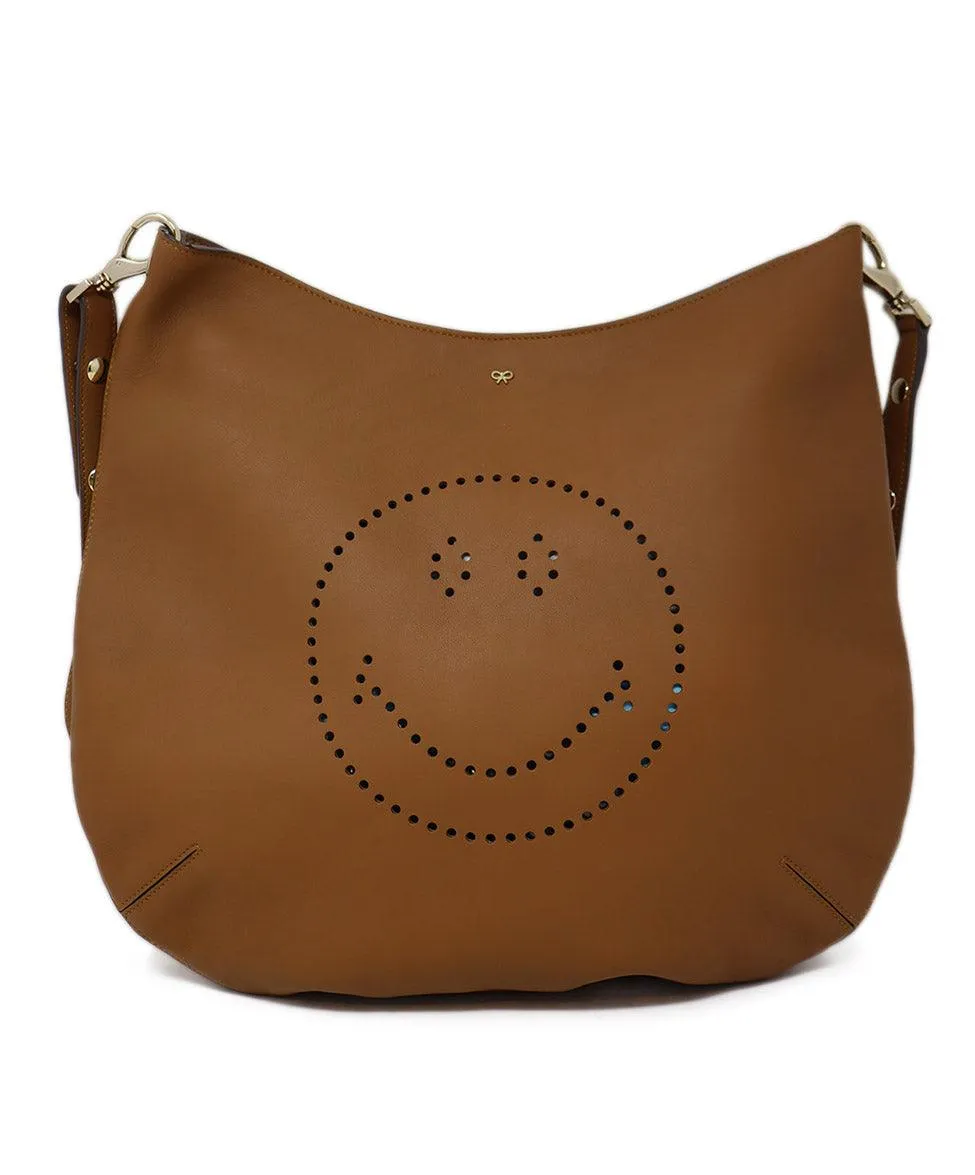 Anya Hindmarch Tan Leather Smiley Face Crossbody
