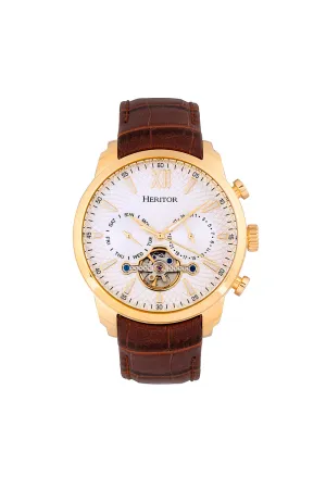 Arthur Semi-Skeleton Leather-Band Watch with Day & Date