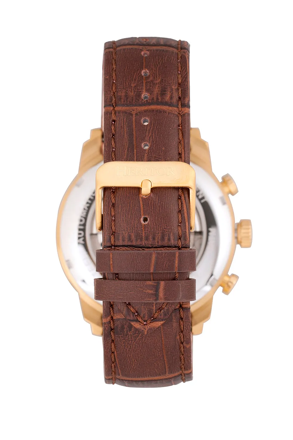 Arthur Semi-Skeleton Leather-Band Watch with Day & Date