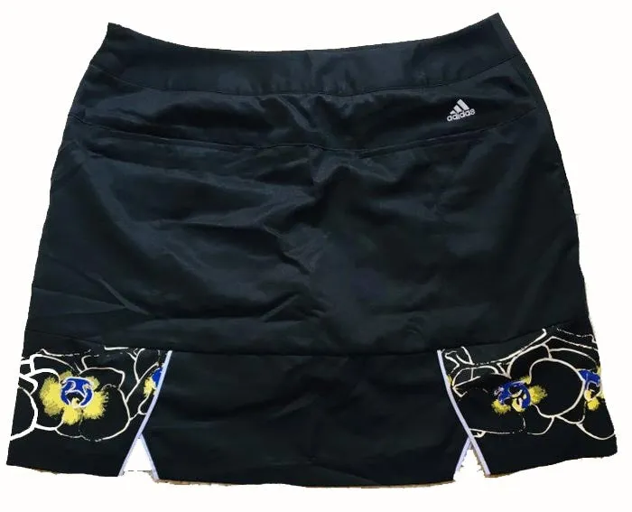 Black Adidas Skort with White & Purple Flowers on Hem