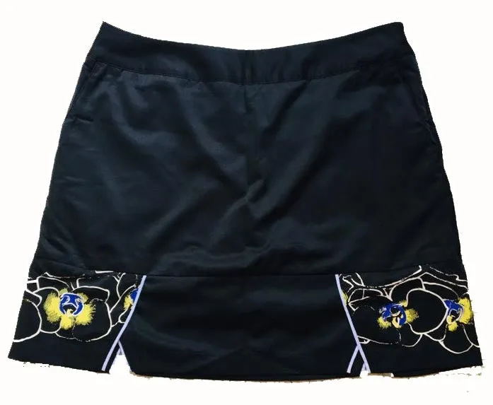 Black Adidas Skort with White & Purple Flowers on Hem