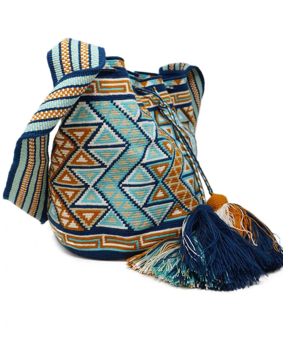 Blue & Orange Woven Cotton Handbag