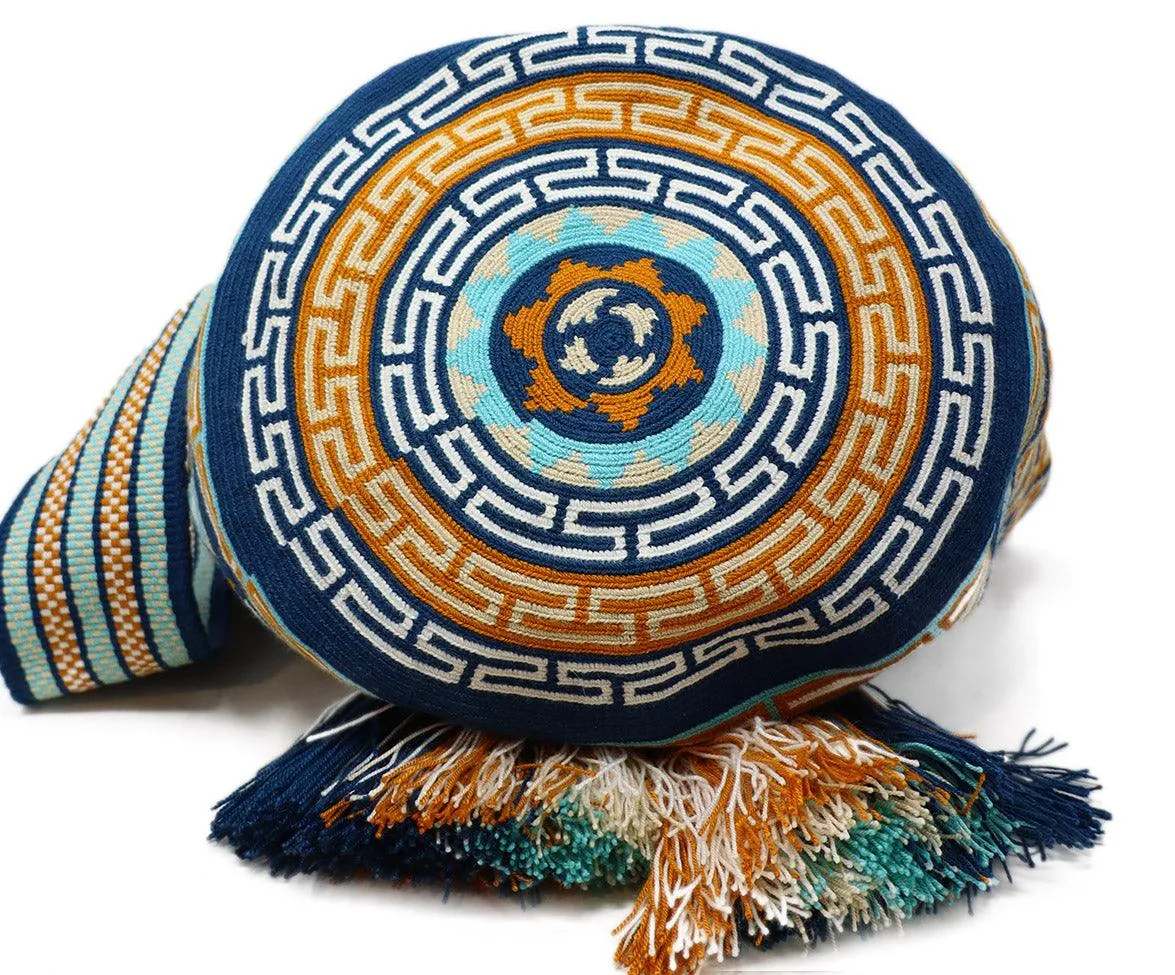 Blue & Orange Woven Cotton Handbag