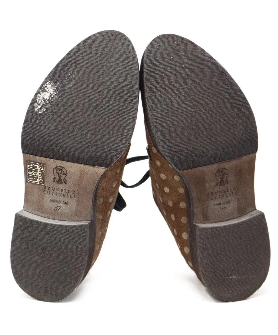 Brunello Cucinelli Brown Pony Fur Oxford Shoes sz 7