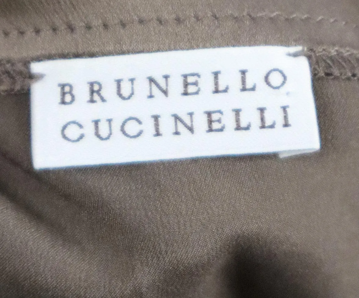 Brunello Cucinelli Brown Silk & Grey Wool Striped Top sz 6