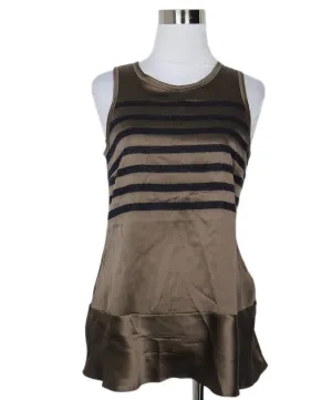 Brunello Cucinelli Brown Silk & Grey Wool Striped Top sz 6