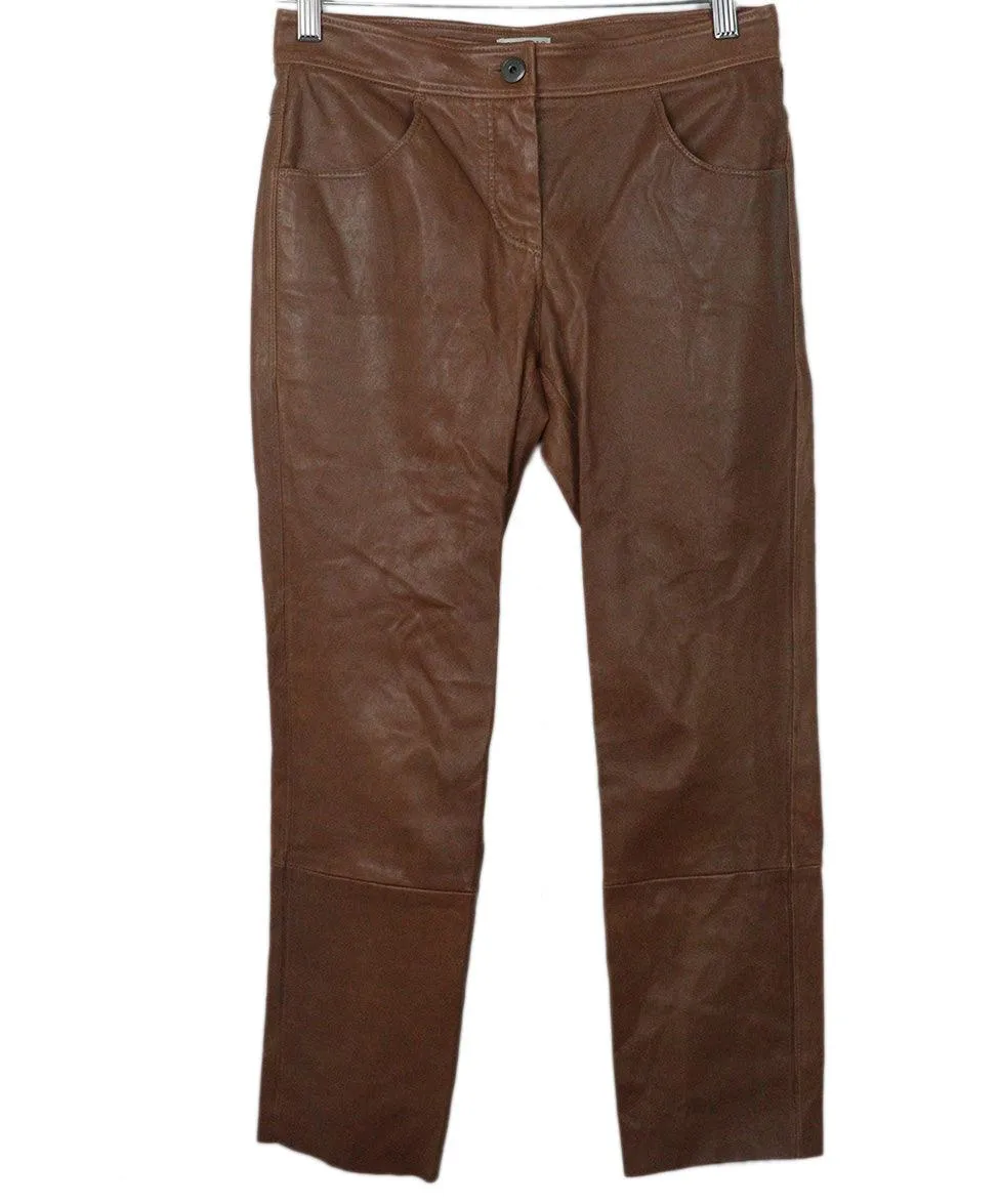Brunello Cucinelli Cognac Leather Pants sz 2