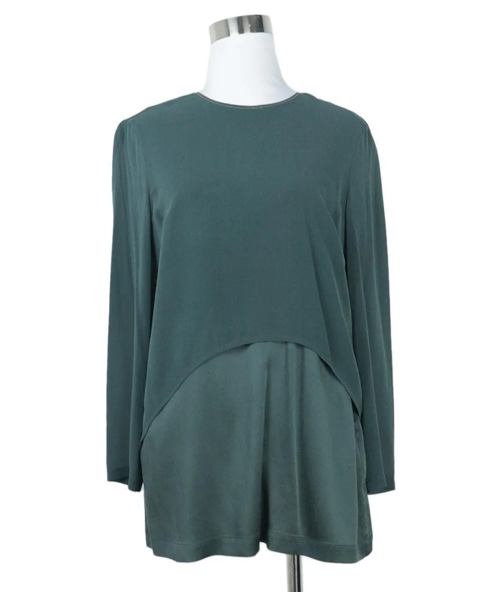 Brunello Cucinelli Olive Silk Blouse sz 6