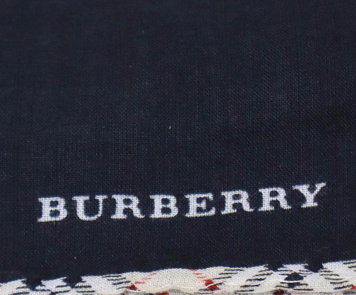 Burberry Black Cotton & Plaid Trim Scarf