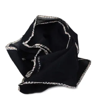Burberry Black Cotton & Plaid Trim Scarf