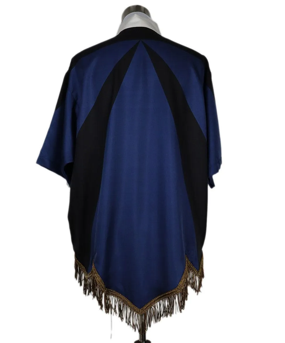 Burberry Blue Black & Gold Print Silk Tunic sz 6