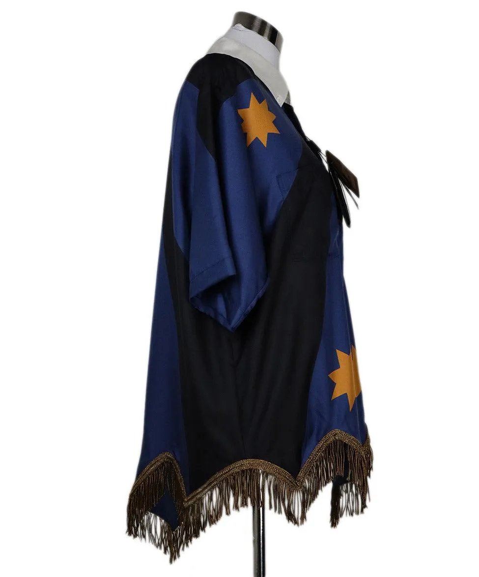Burberry Blue Black & Gold Print Silk Tunic sz 6