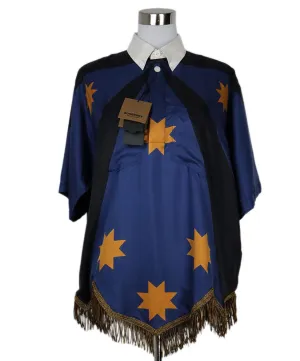 Burberry Blue Black & Gold Print Silk Tunic sz 6