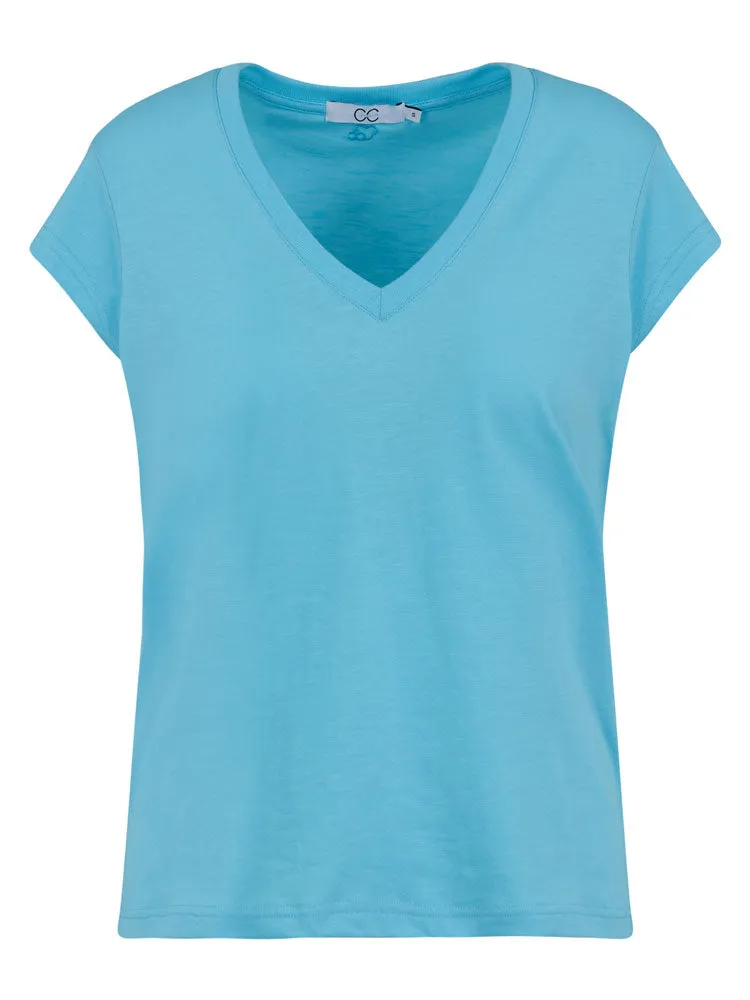 CC Heart Basic V-Neck T-Shirt Aqua Blue
