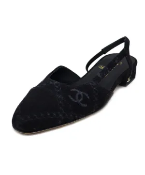 Chanel Black Logo Print Denim Flats sz 6
