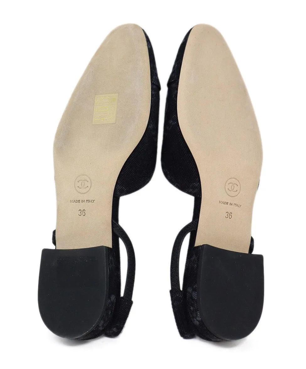 Chanel Black Logo Print Denim Flats sz 6