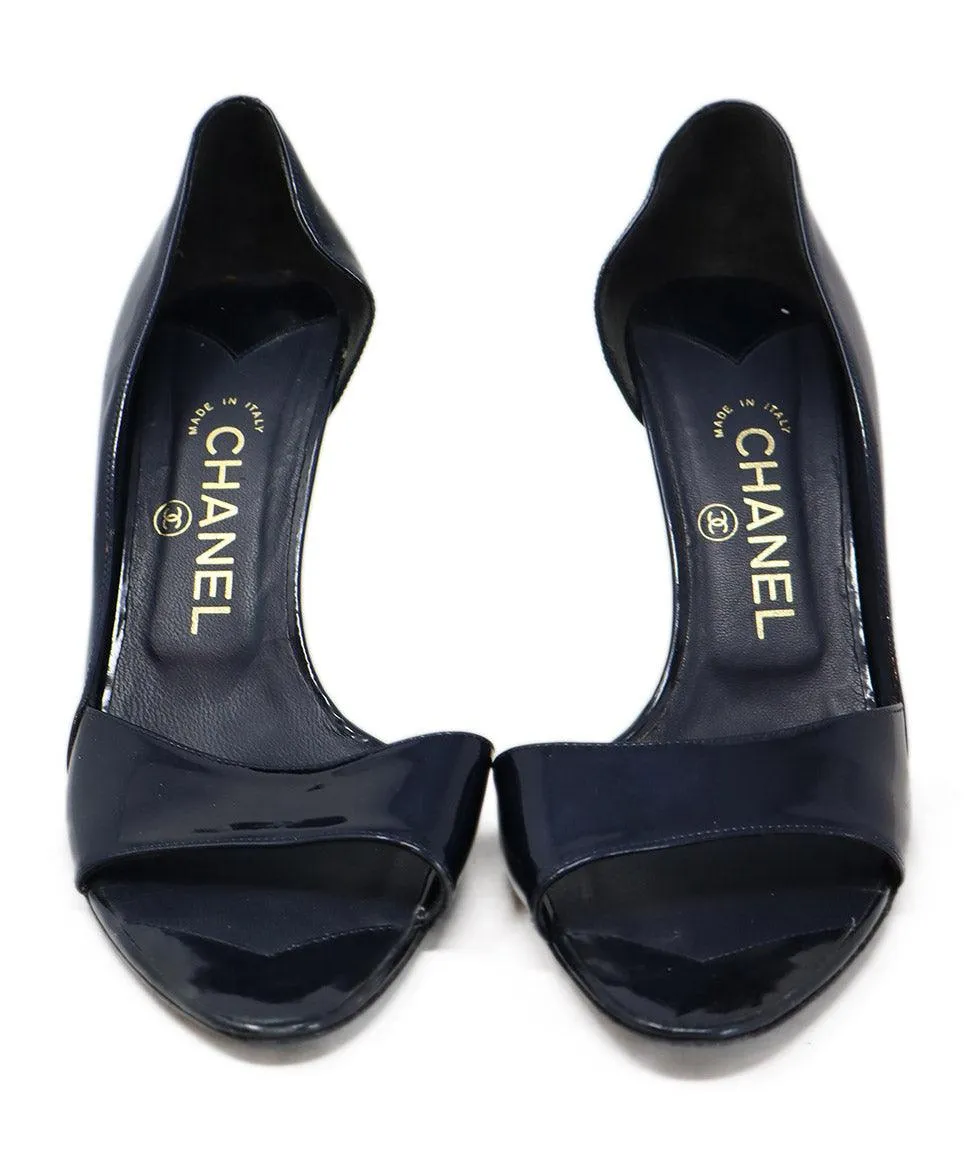 Chanel Navy Patent Leather Heels sz 9.5