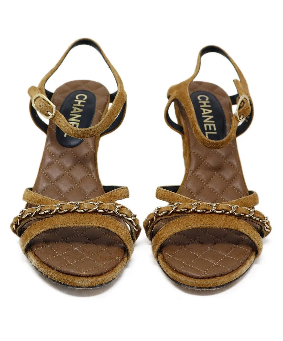 Chanel Tobacco Suede Chain Sandals sz 6