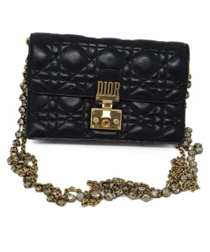 Christian Dior Black Leather Crossbody w/ Rhinestone Strap