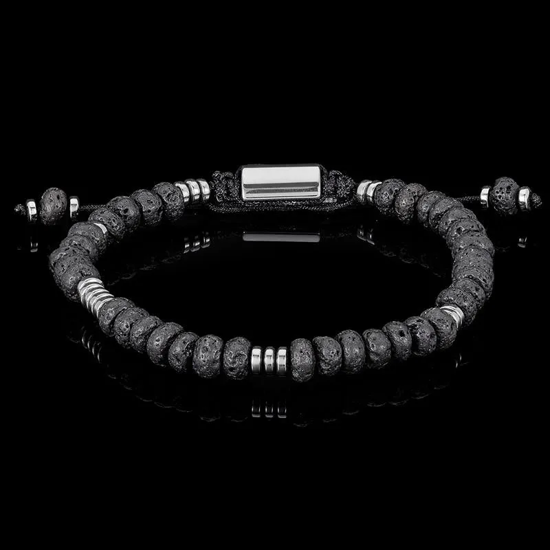 Crucible Los Angeles Lava Rondelle Beads with Hematite Disc Beads on Adjustable Cord Tie Bracelet