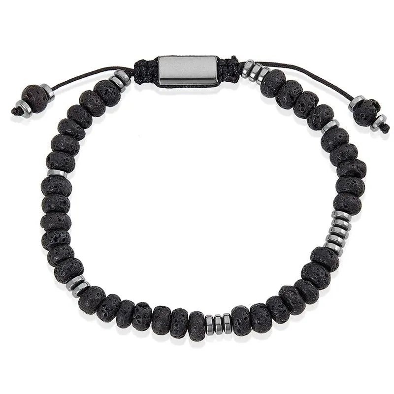 Crucible Los Angeles Lava Rondelle Beads with Hematite Disc Beads on Adjustable Cord Tie Bracelet