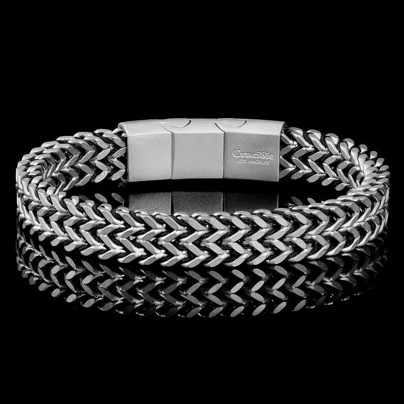Crucible Los Angeles Matte Finish Stainless Steel Double Row Franco Chain Bracelet
