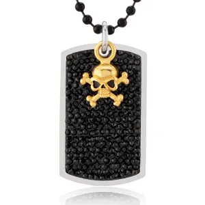 Crucible Los Angeles Stainless Steel Black Crystal Skull Charm Dog Tag Necklace
