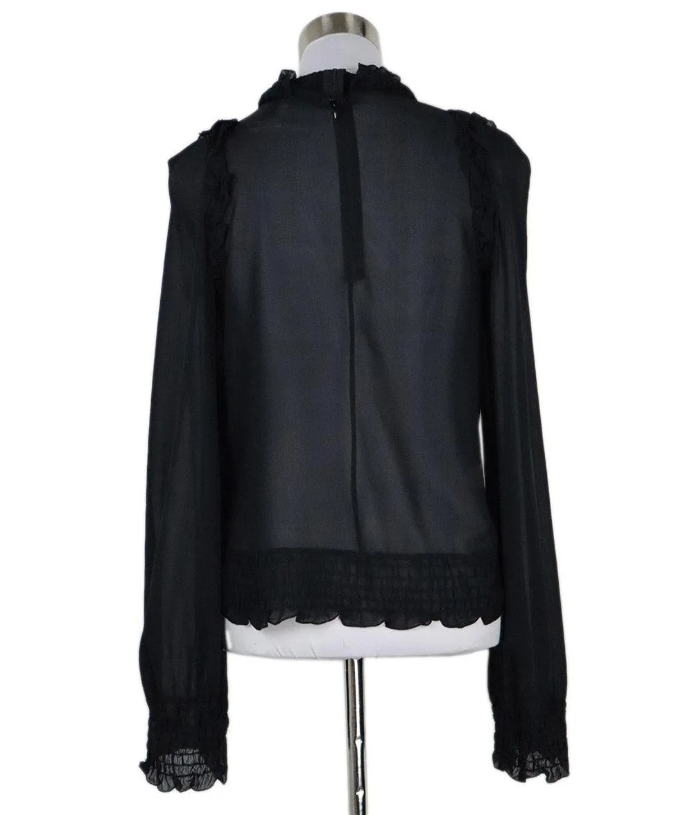 D&G Black Silk Sheer Ruffle Trim Blouse sz 6