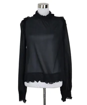 D&G Black Silk Sheer Ruffle Trim Blouse sz 6