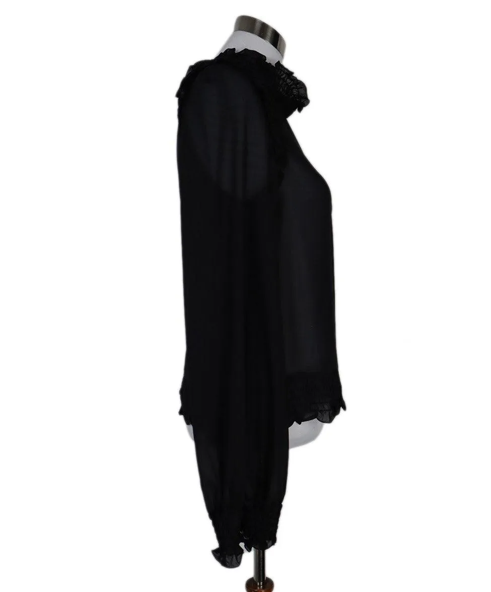 D&G Black Silk Sheer Ruffle Trim Blouse sz 6