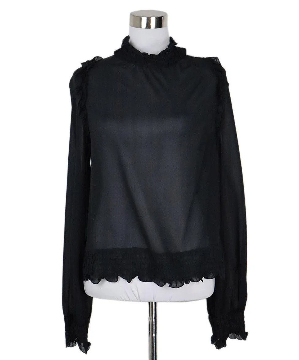 D&G Black Silk Sheer Ruffle Trim Blouse sz 6