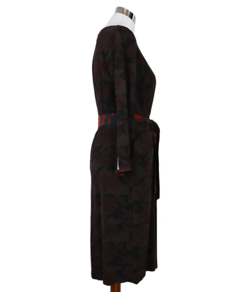 Dries Van Noten Burgundy & Green Print Dress sz 4