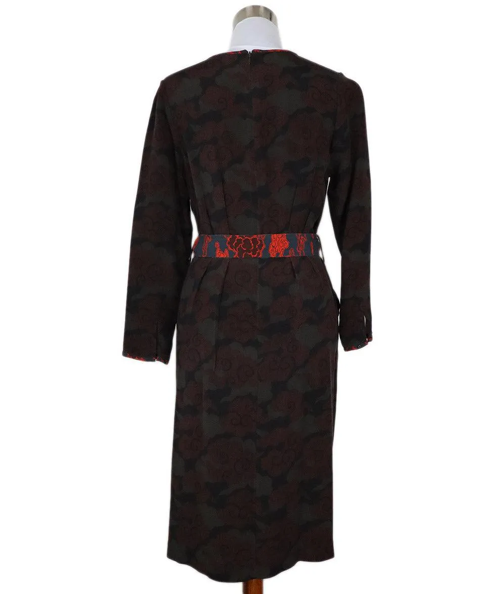 Dries Van Noten Burgundy & Green Print Dress sz 4