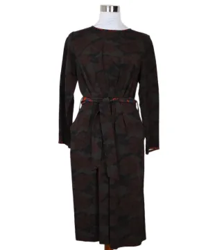 Dries Van Noten Burgundy & Green Print Dress sz 4