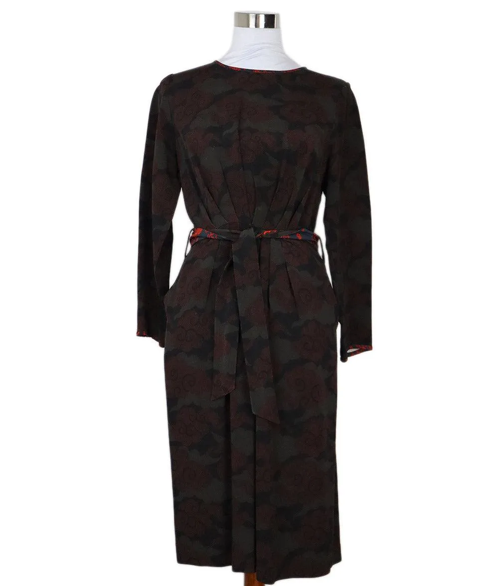 Dries Van Noten Burgundy & Green Print Dress sz 4