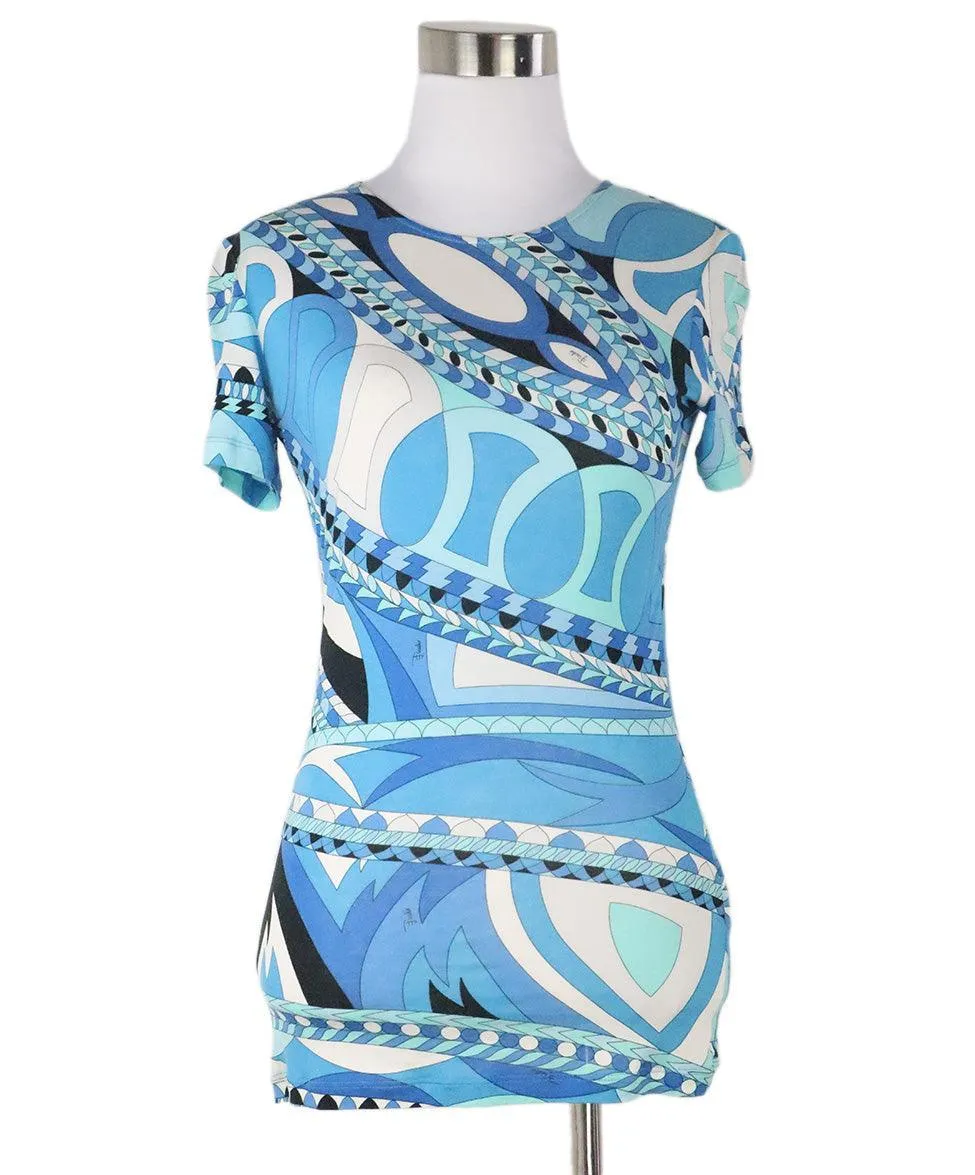 Emilio Pucci Blue & White Print Top sz 4