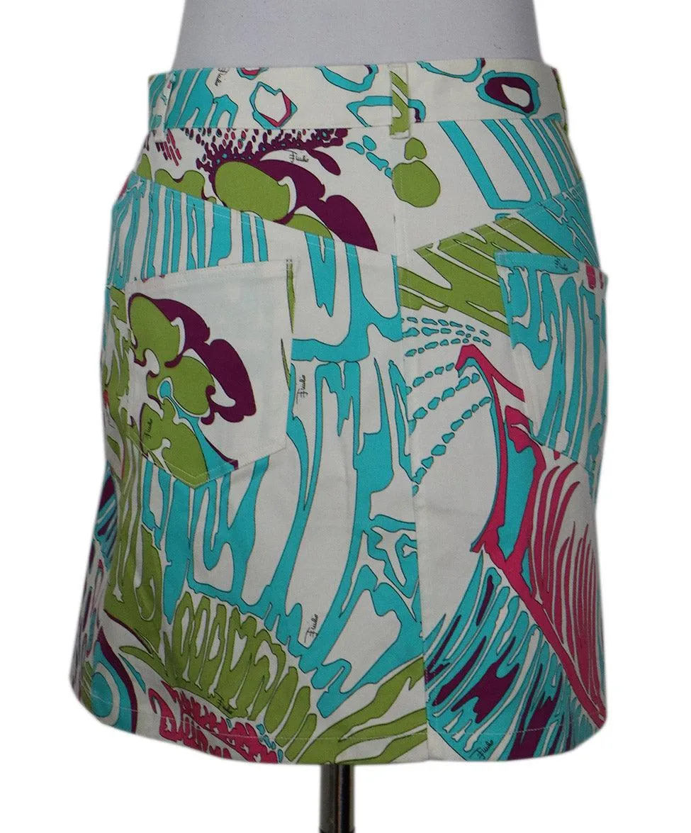 Emilio Pucci Green Pink & White Cotton Mini Skirt sz 8