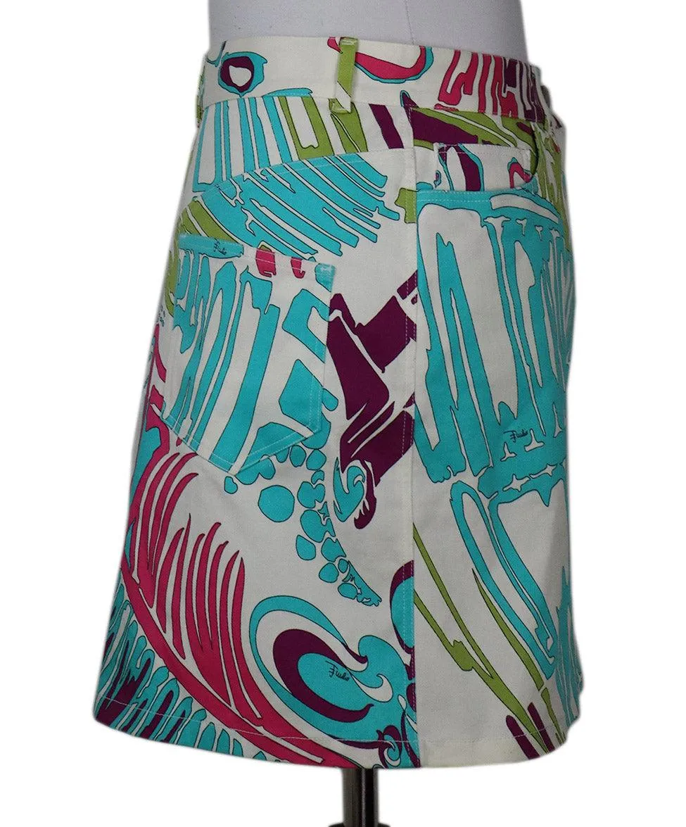 Emilio Pucci Green Pink & White Cotton Mini Skirt sz 8
