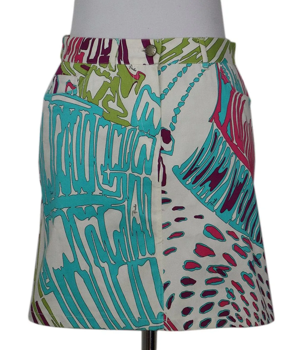 Emilio Pucci Green Pink & White Cotton Mini Skirt sz 8