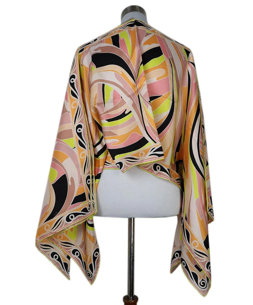 Emilio Pucci Pink Orange Yellow Black Print Silk Blouse sz 4